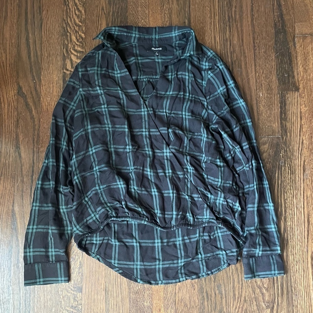 Madewell wrap green striped blouse